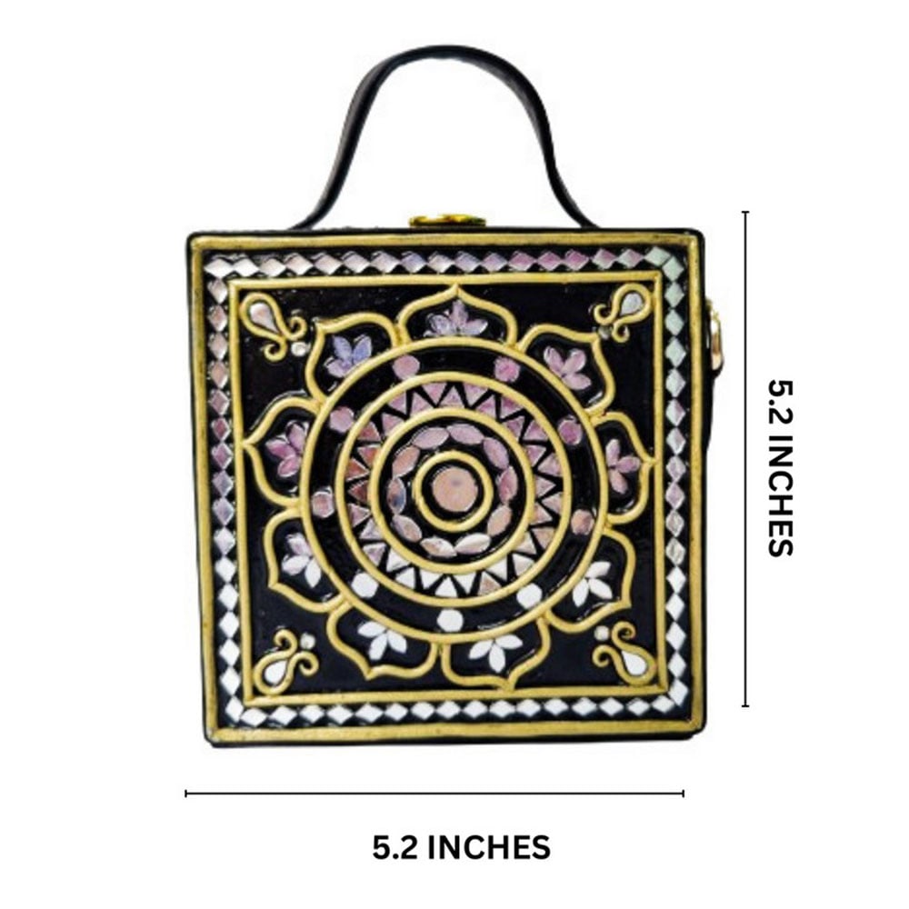 Handmade Vegan Leather Black Lippan Mirror Sling Bag